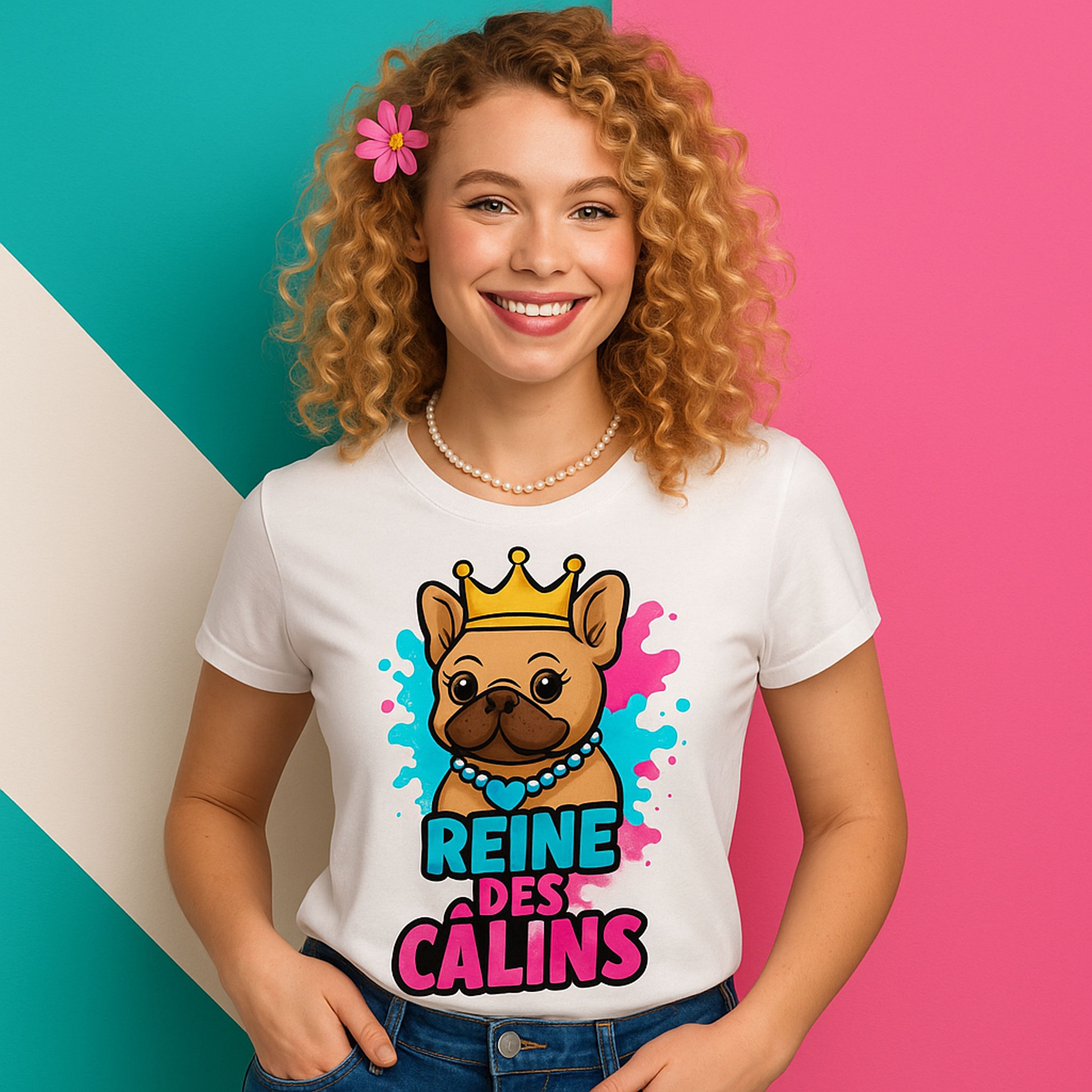 T-shirt Bouledogue Français Reine des Câlins – Cadeau original