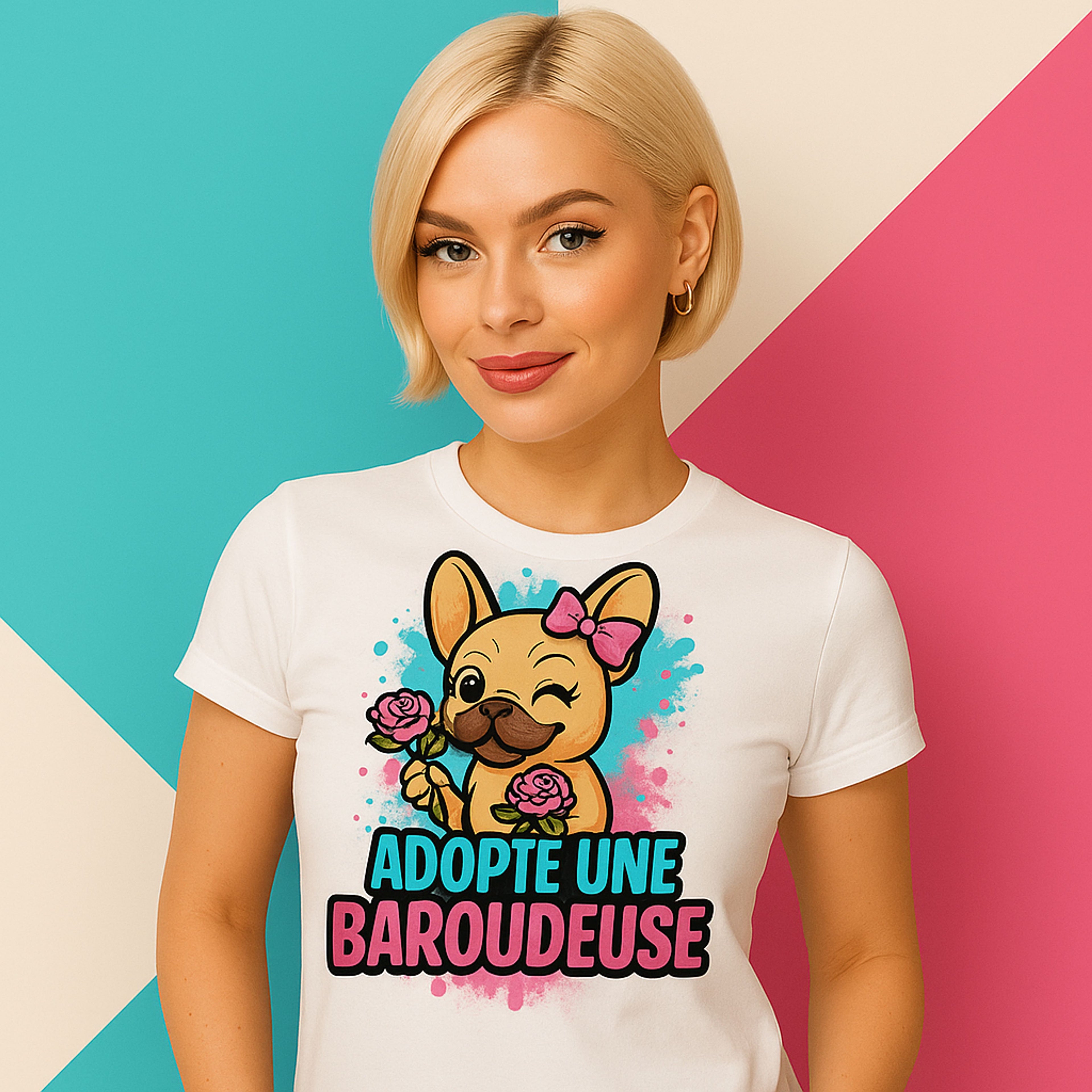 T-shirt Bouledogue Français Adopte une Baroudeuse – Cadeau original