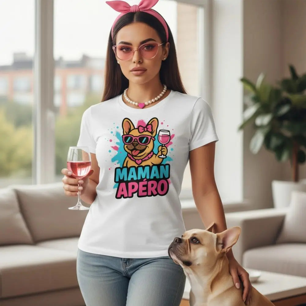 Maman Apéro 🍸 | T-shirt Bouledogue Français - FrenchBulle  