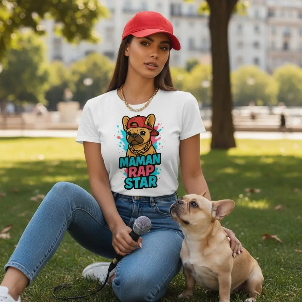 T-shirt Femme Frenchie | Maman Rap Star 🎤 - FrenchBulle  