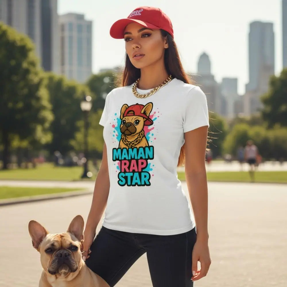T-shirt Femme Frenchie | Maman Rap Star 🎤 - FrenchBulle  