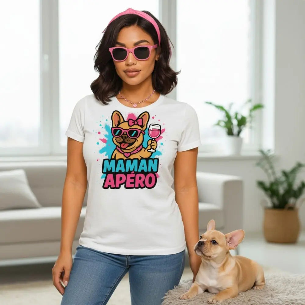 Maman Apéro 🍸 | T-shirt Bouledogue Français - FrenchBulle  