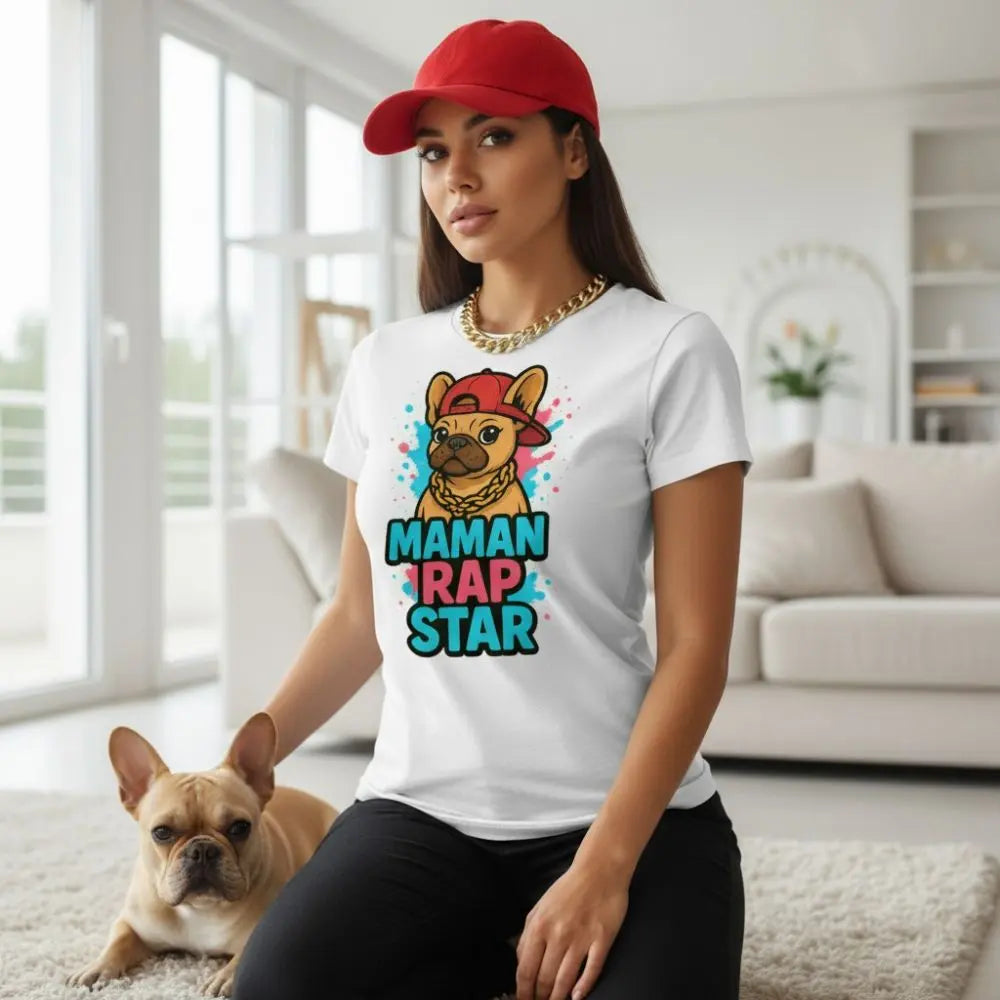 T-shirt Femme Frenchie | Maman Rap Star 🎤 - FrenchBulle  
