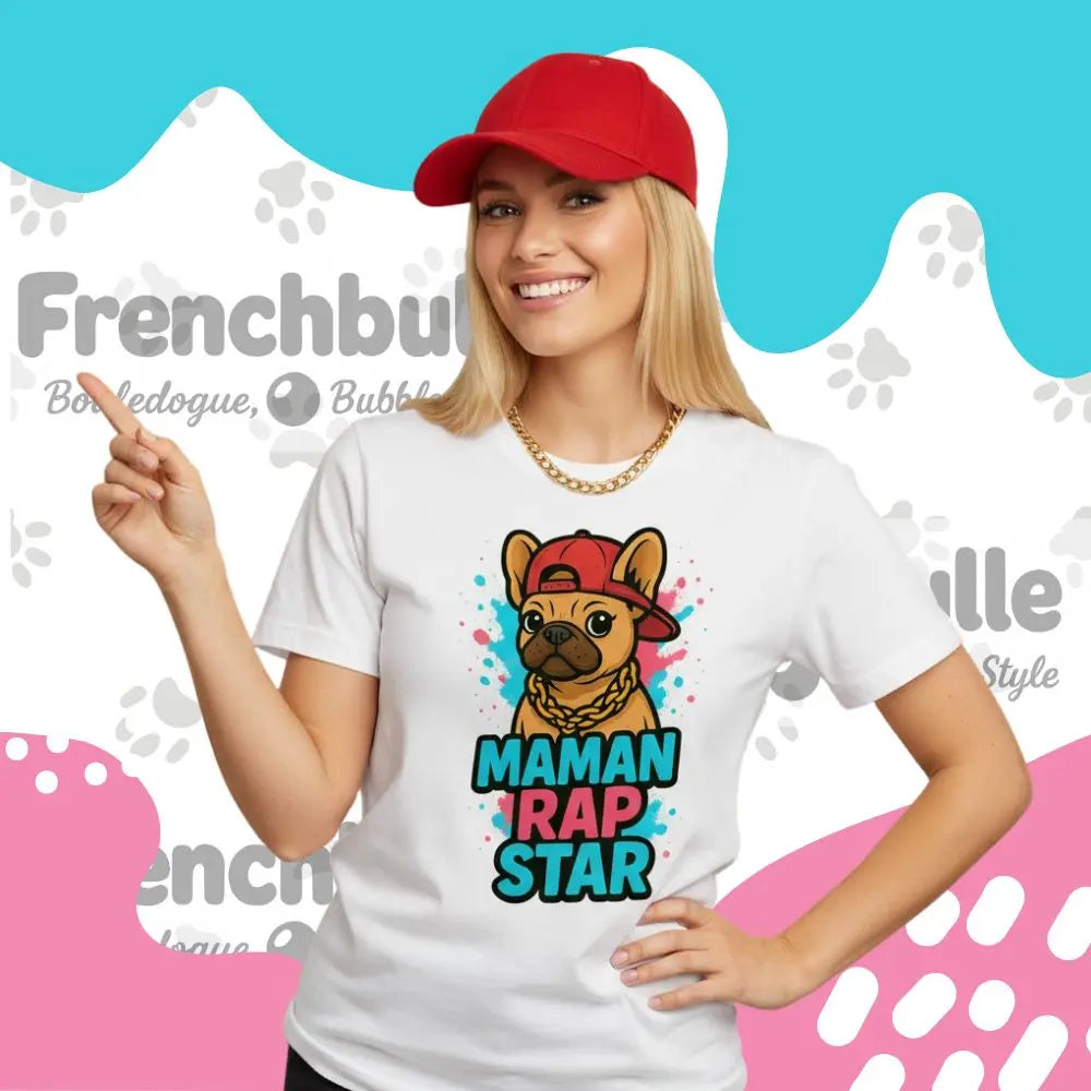 T-shirt Femme Frenchie | Maman Rap Star 🎤 - FrenchBulle  